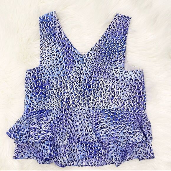 Rebecca Taylor Leopard Silk Top Blouse X Small 0 XS Sleeveless Cocktail - Picture 2 of 9